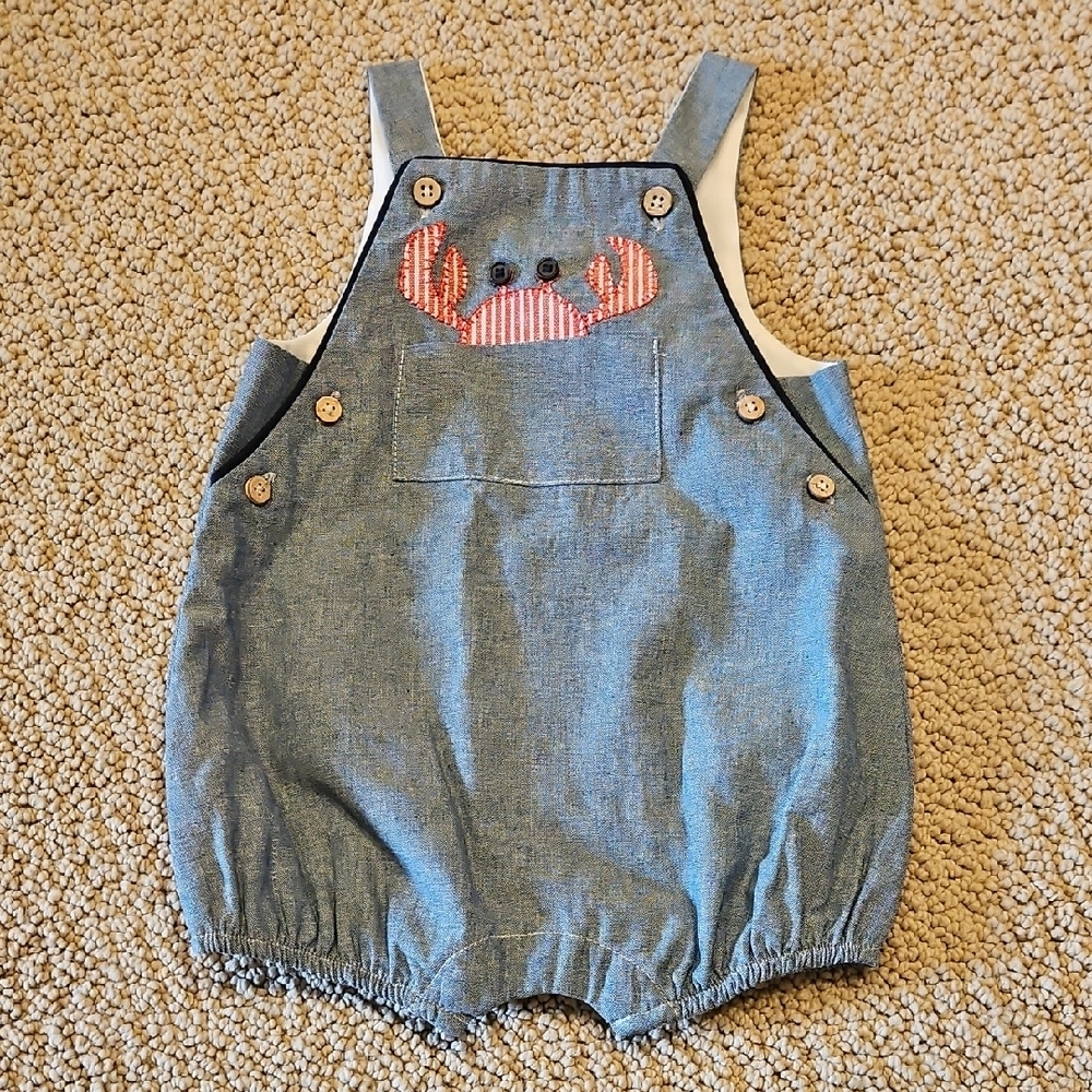 Blue Kids Overalls with Crab Design